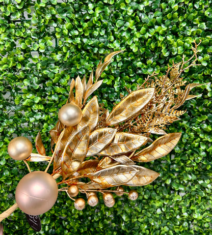 15.5 Inch Gold Mixed Metallic Glitter Ball Foliage Pick