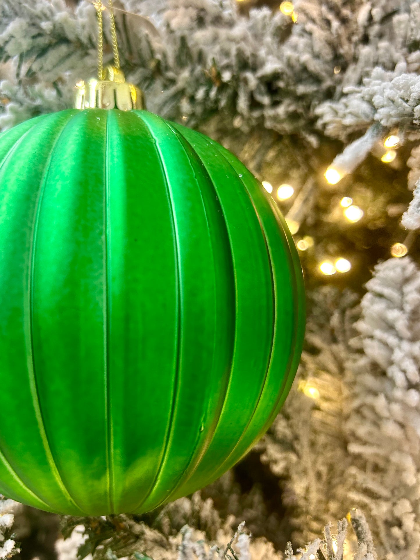 5 Inch Matte Green Vertical Stripe Ball Ornament