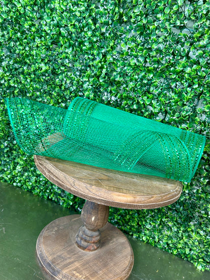 10.25 Inch By 10 Yard Emerald Green Tinsel And Foil Wide Border Mesh