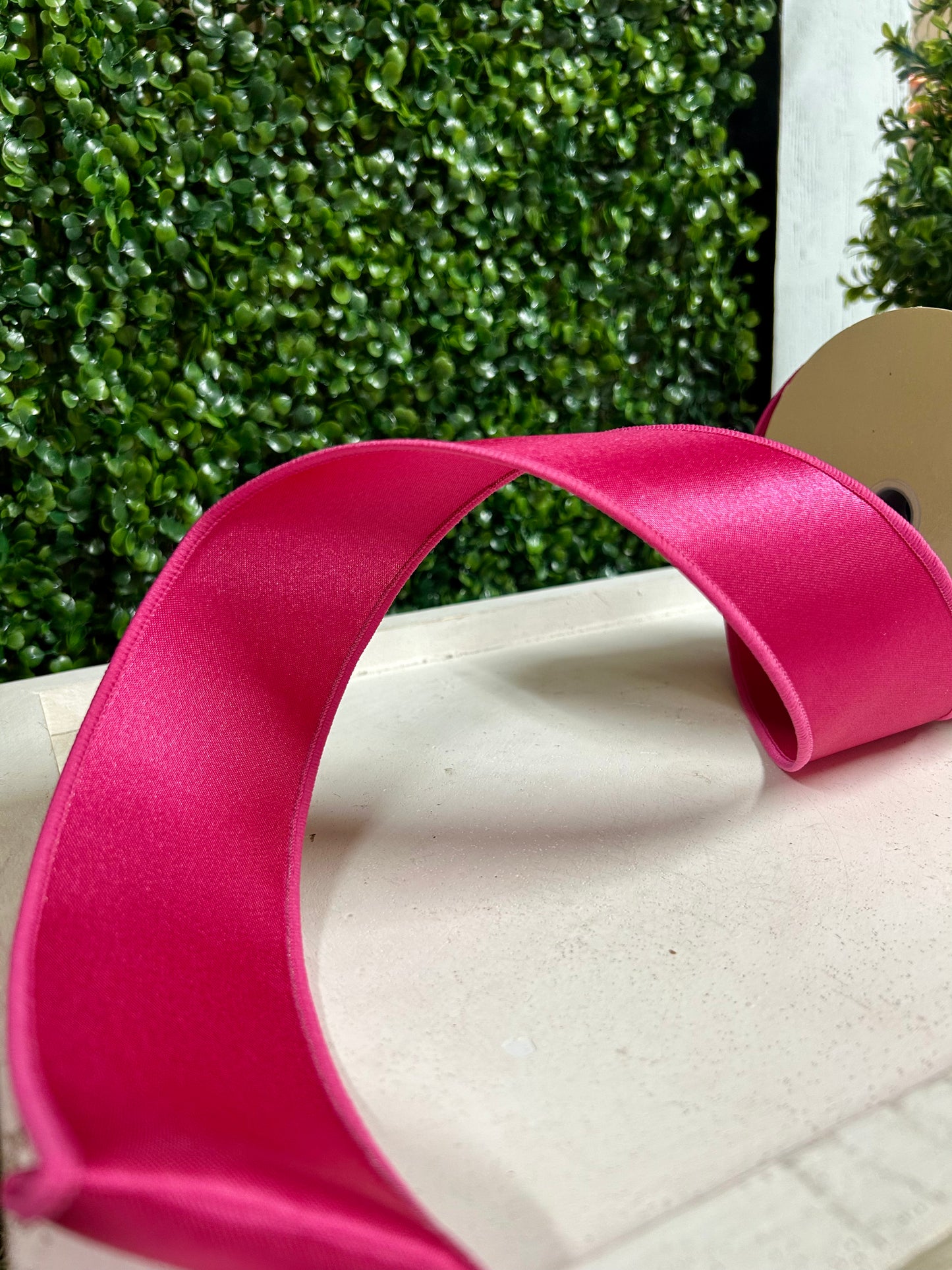 2.5 Inch By 10 Yard Hot Pink Satin Fused Ribbon