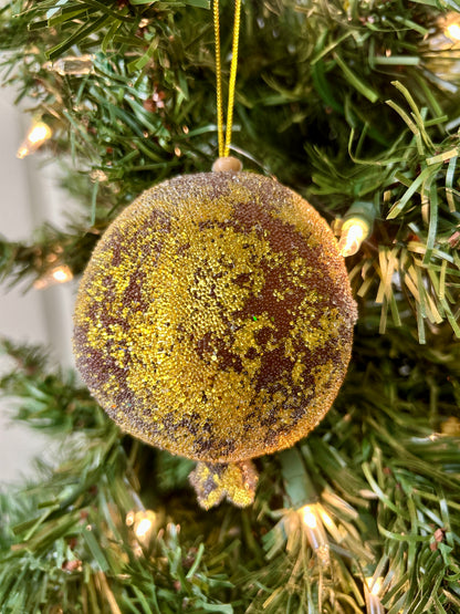 4 Inch Burgandy Gilded Antique Gold Pomegranate Ornament