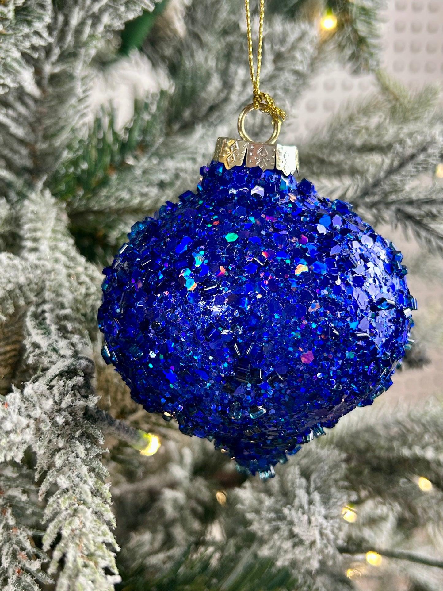 4.5-6.5 Inch Royal Blue Bead And Glitter Ornament Three Styles