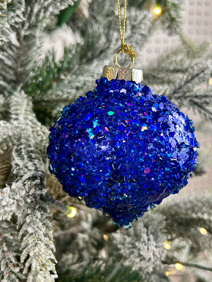 4.5-6.5 Inch Royal Blue Bead And Glitter Ornament Three Styles