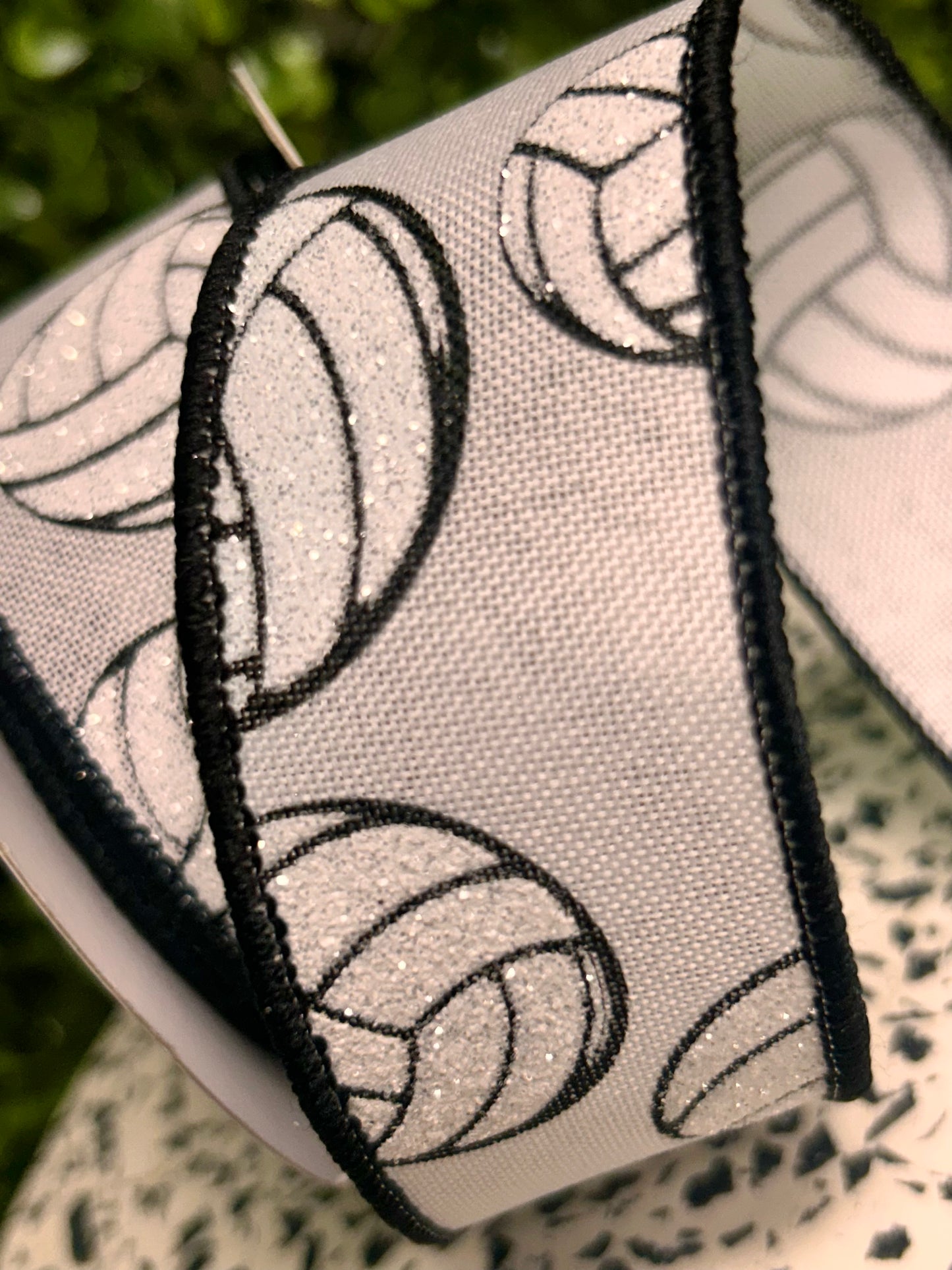 1.5 Inch By 10 Yard Black And White Glitter Volleyball Ribbon