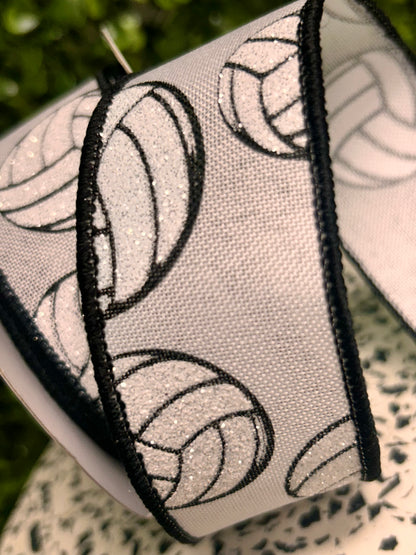 1.5 Inch By 10 Yard Black And White Glitter Volleyball Ribbon