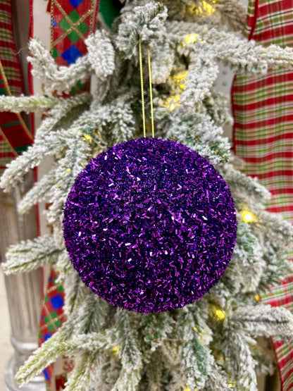 5 Inch Purple Foil Glitter Ornament Ball