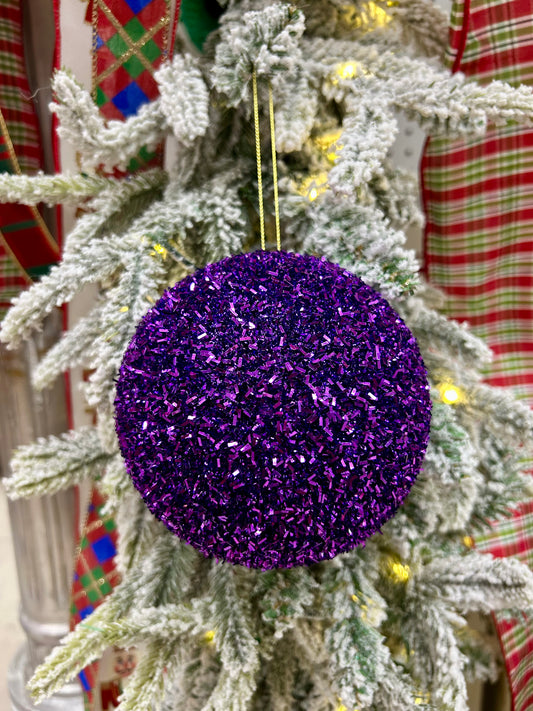 5 Inch Purple Foil Glitter Ornament Ball