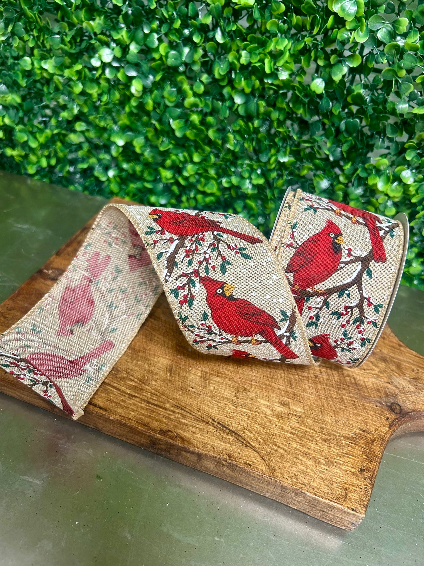 2.5 Inch By 10 Yard Cardinal On A Snowy Branch Ribbon