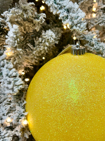 8 Inch Bright Yellow Iridescent Glitter Ornament