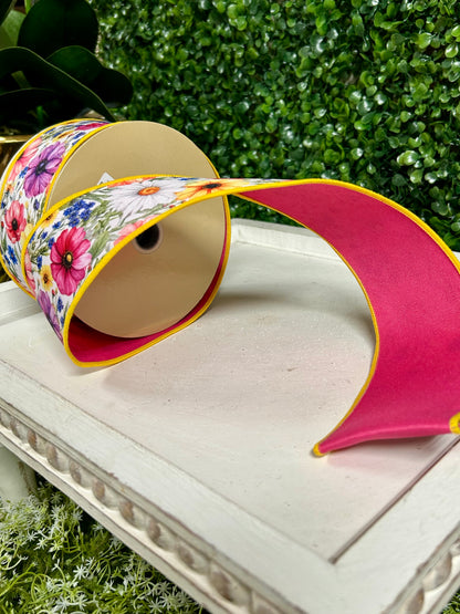 2.5 Inch By 10 Yard Mixed Wildflowers Ribbon