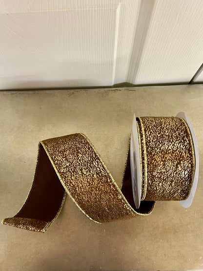 2.5 Inch By 10 Yard Brown Short Fur Gold Metallic Ribbon