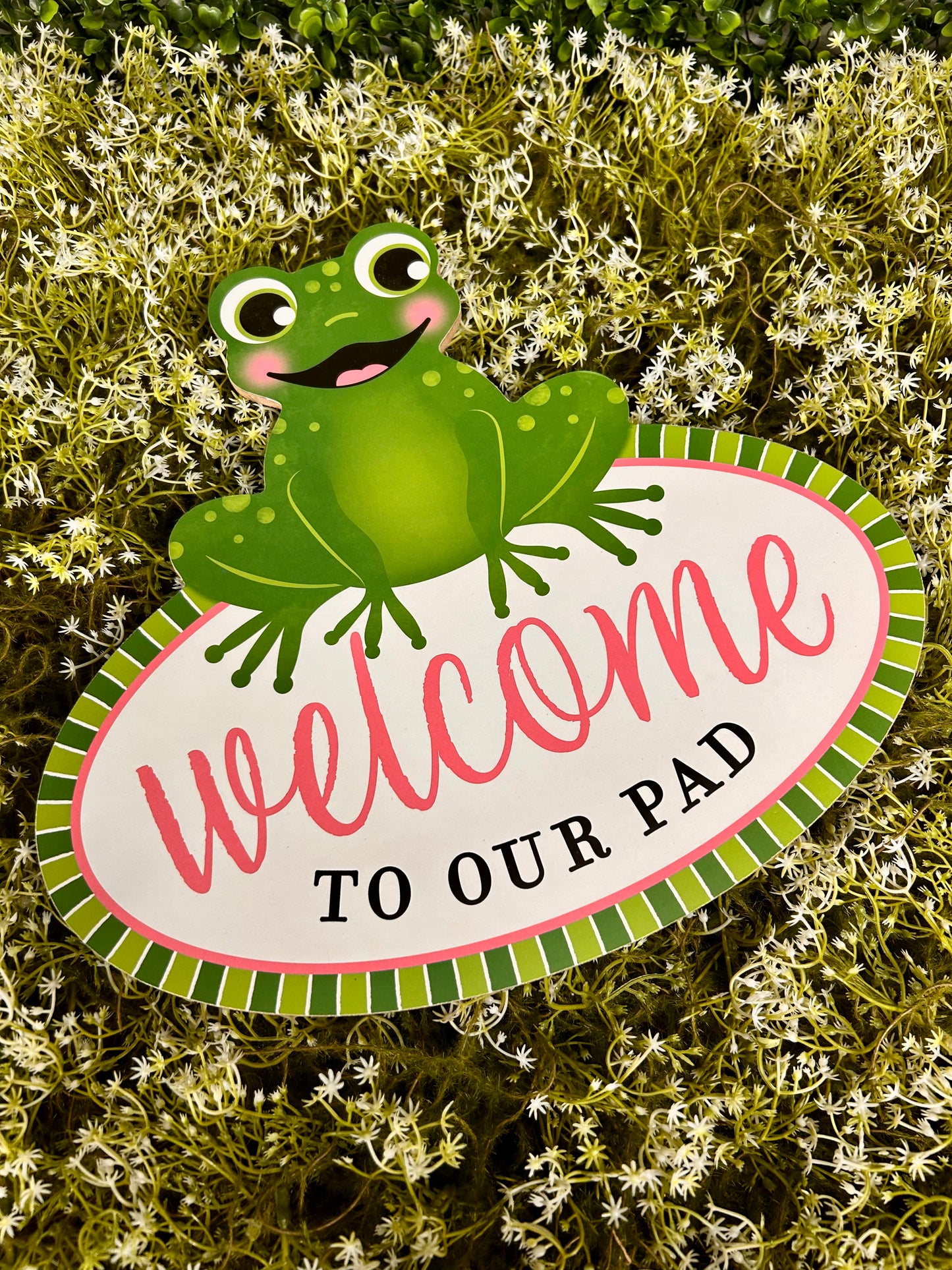 12 Inch Welcome To Our Pad Frog Wood Sign