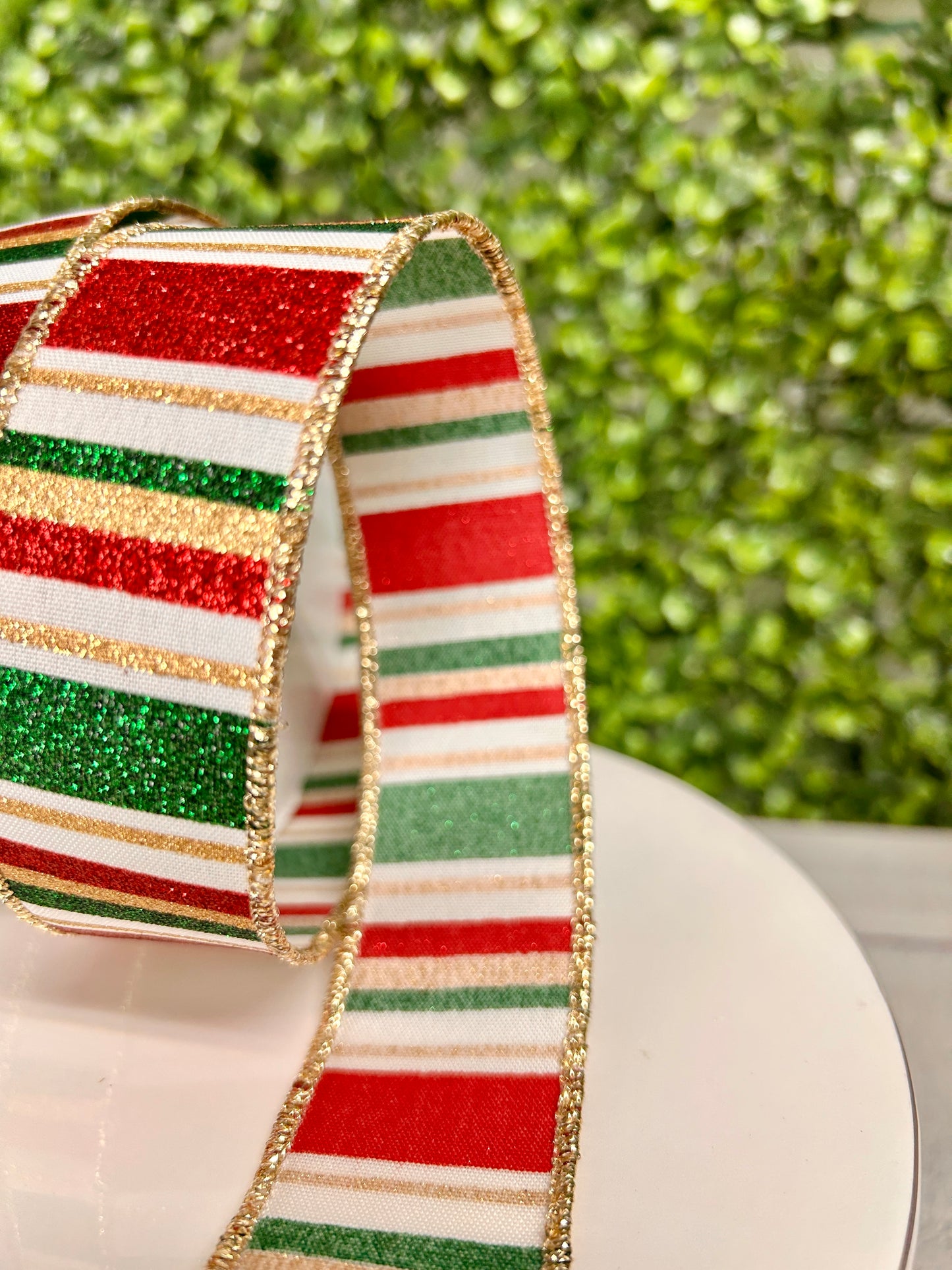 1.5 Inch By 10 Yard Hunter Green Gold And Maroon Horizontal Stripe Ribbon