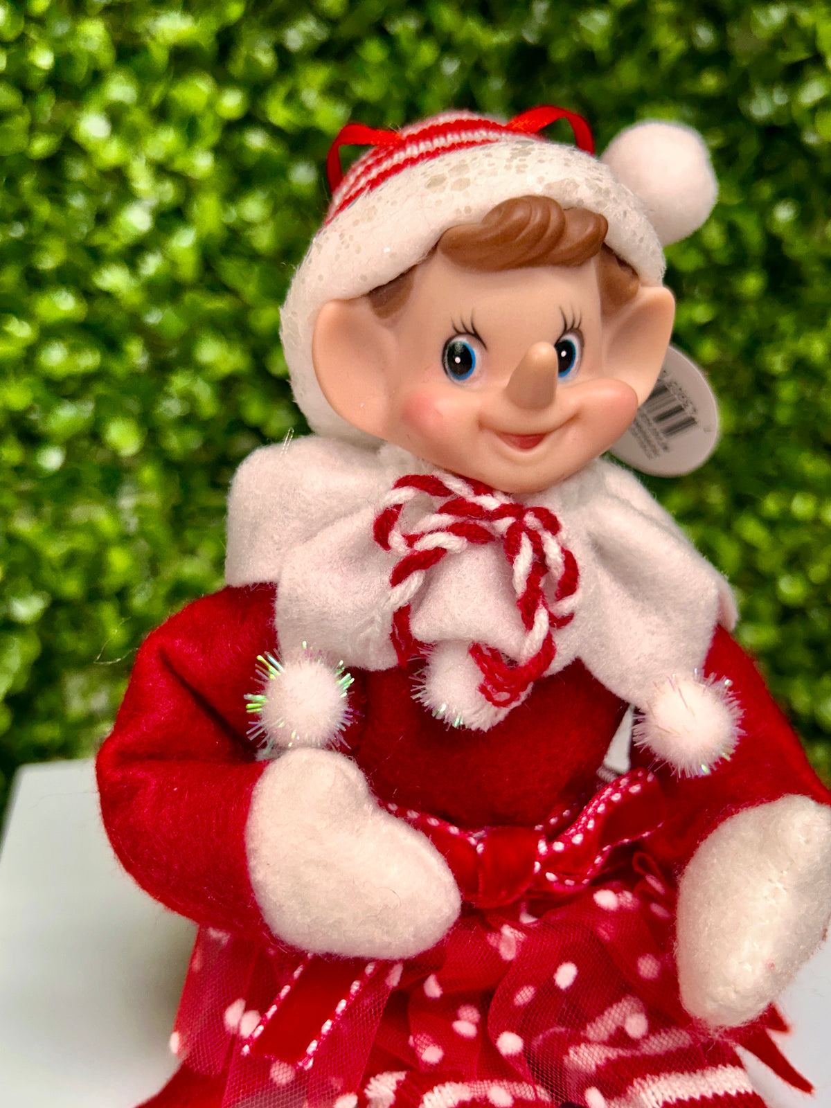 9 Inch Red And White Velvet Bendable Peppermint Elf Ornament Two Styles