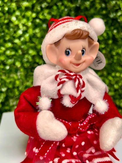 9 Inch Red And White Velvet Bendable Peppermint Elf Ornament Two Styles