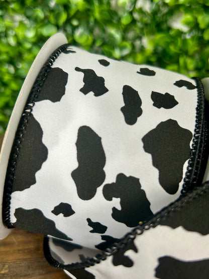 2.5 Inch By 10 Yard Black And White Cowhide Print Ribbon