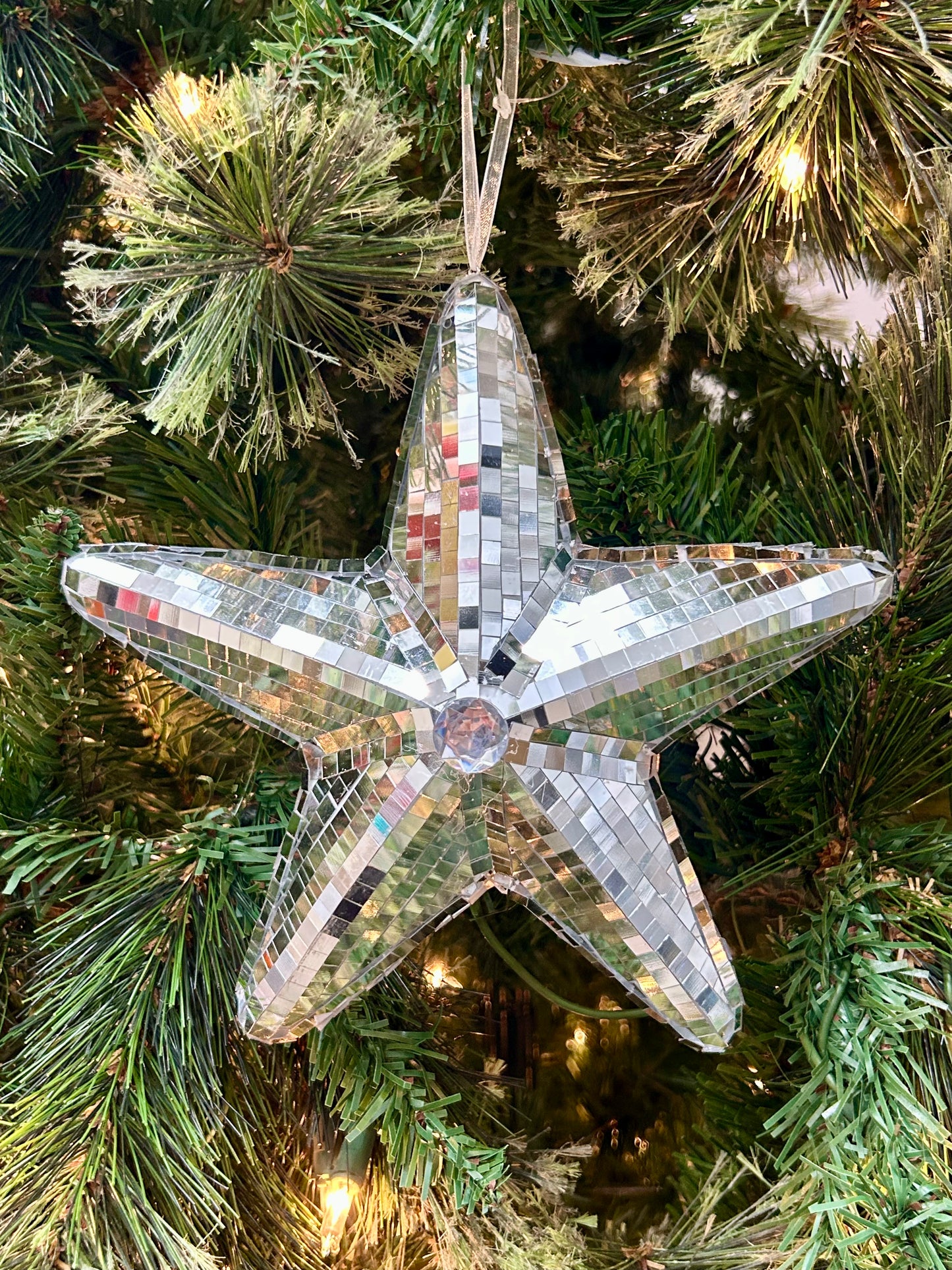 6.5 Inch Shiny Silver Mirror Star Ornament