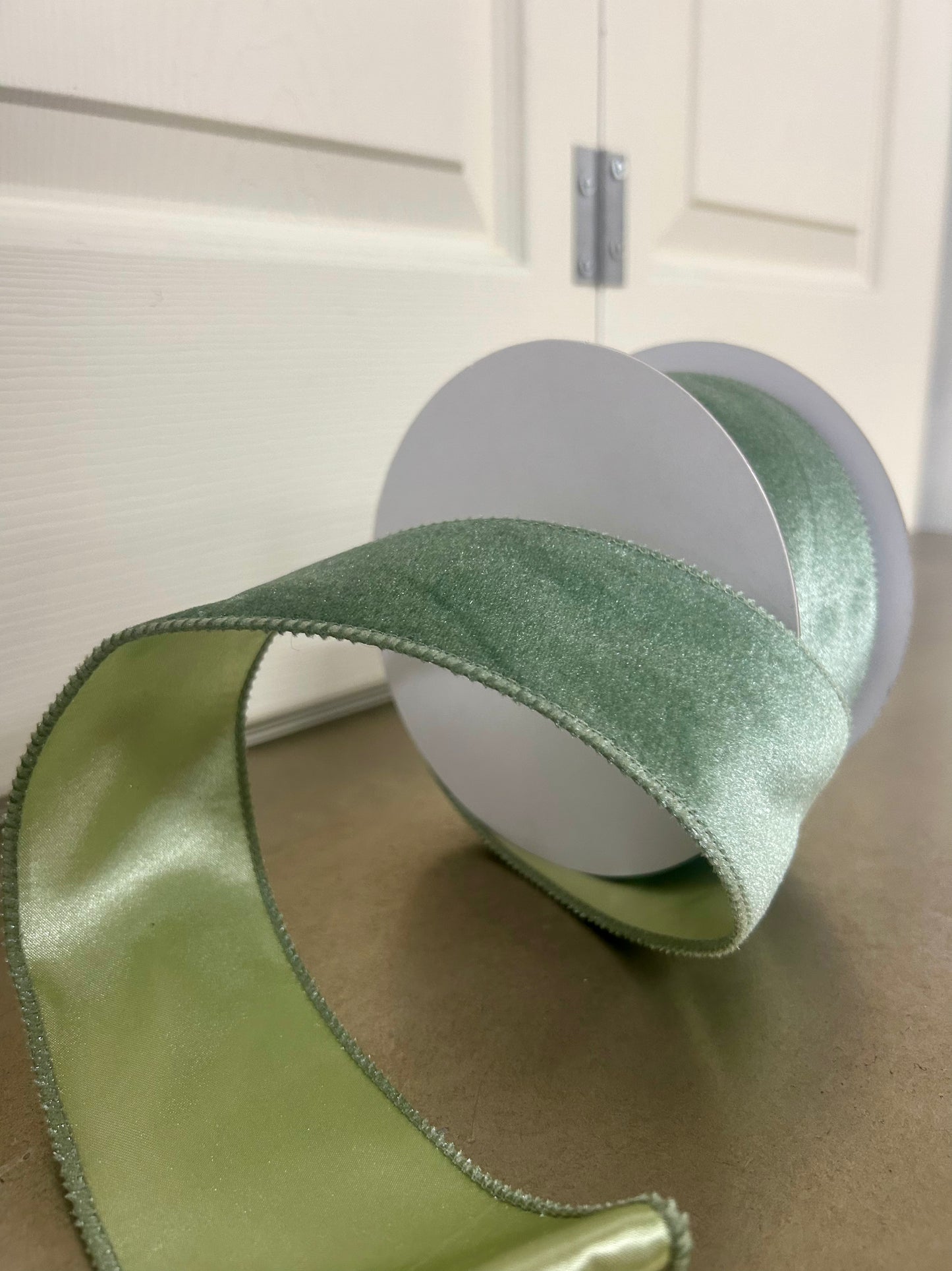 2.5 Inch By 10 Yard Sage Green Velvet With Satin Backing Ribbon