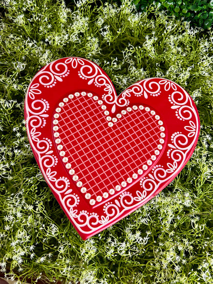 12 Inch Red And White Lace Heart With Pearls Sign