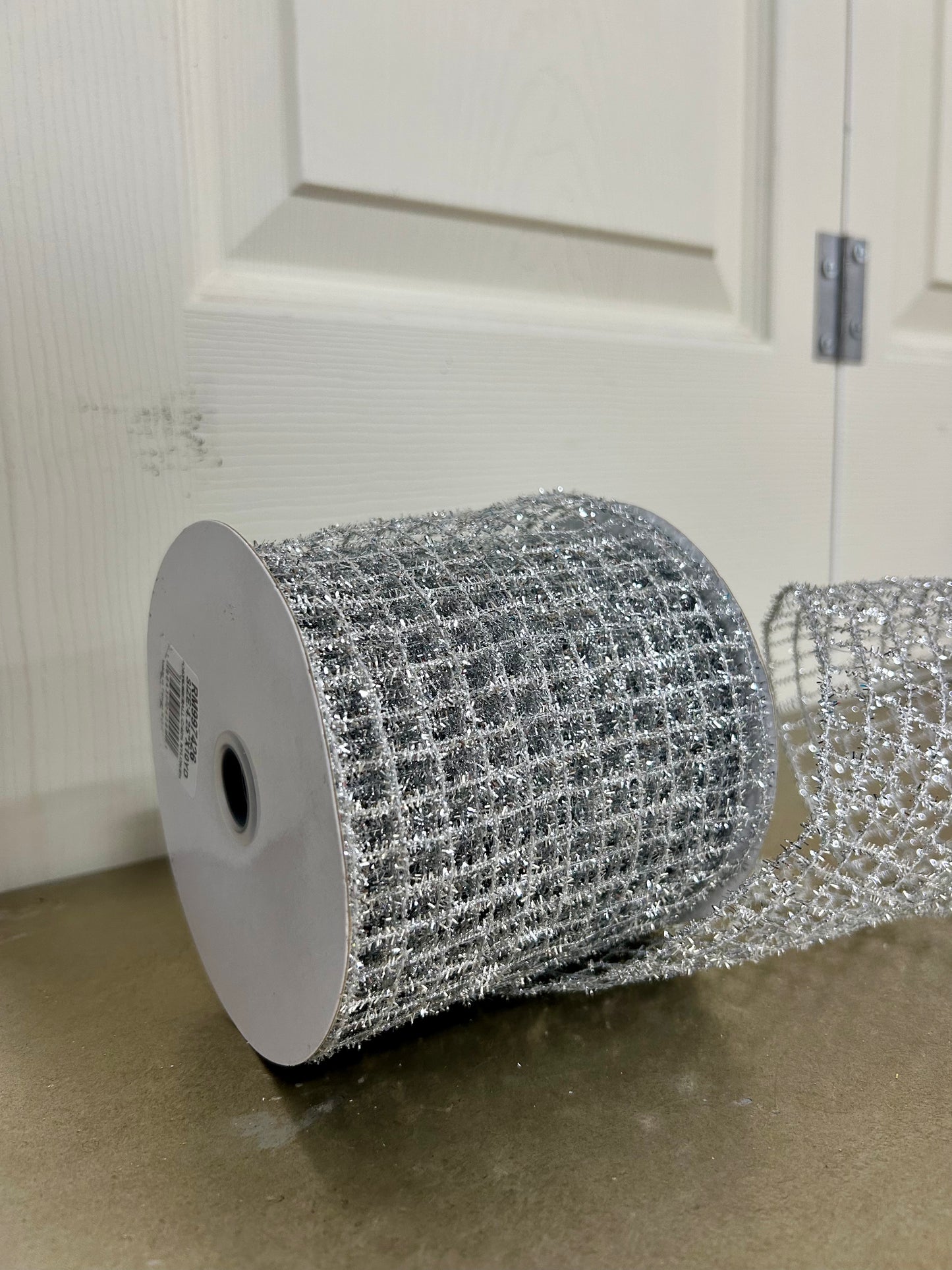 4.25 Inch By 10 Yard Silver Tinsel Mesh Ribbon