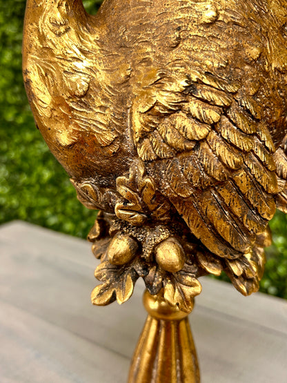 13.25 Inch Gold Resin Turkey On Pedestal