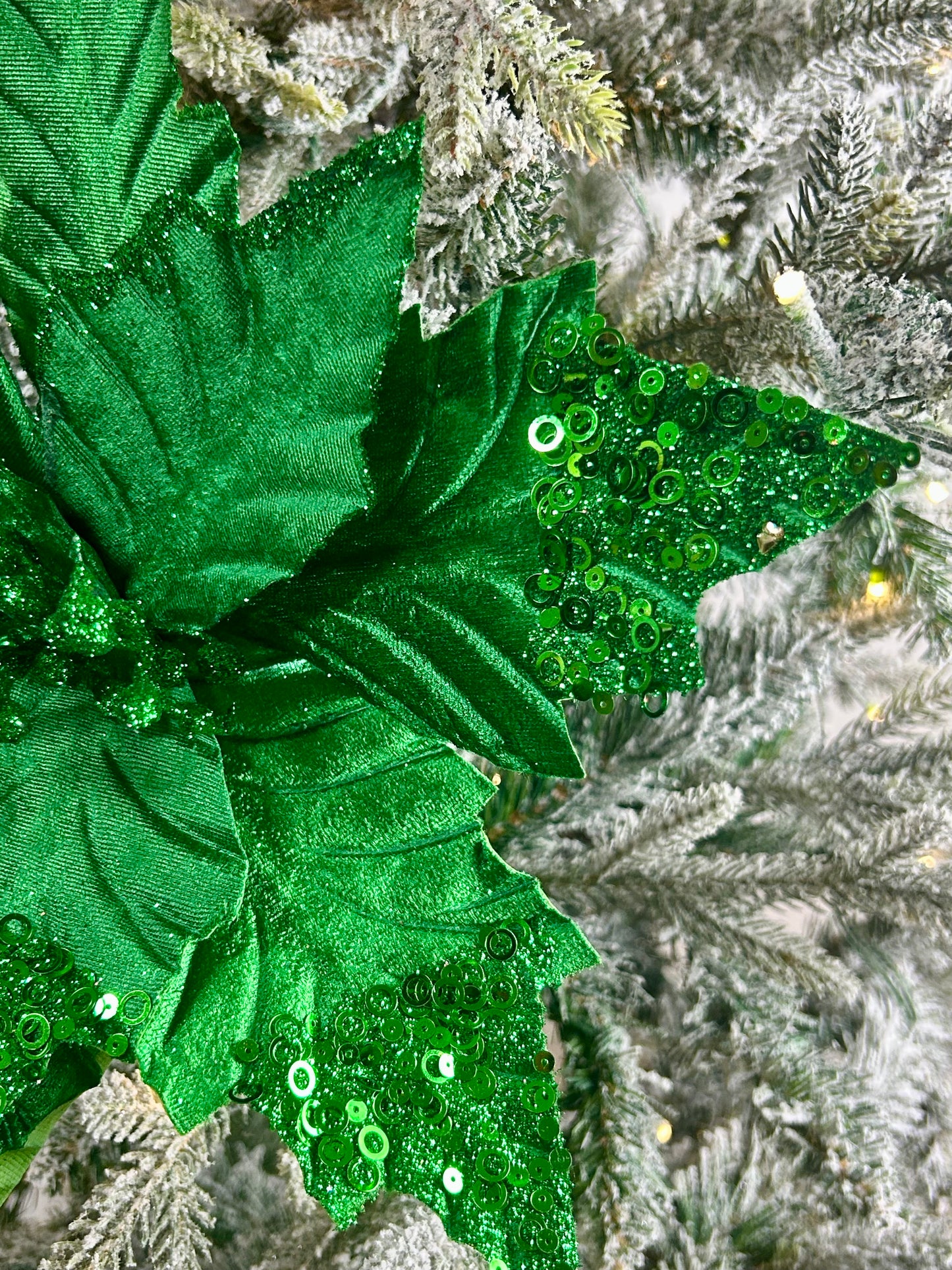 18 Inch Emerald Green Velvet Poinsettia Stem