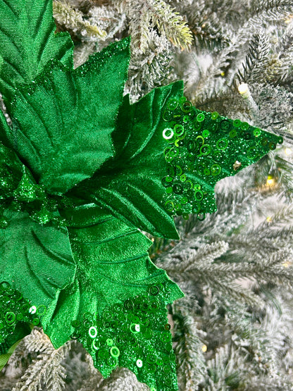 18 Inch Emerald Green Velvet Poinsettia Stem