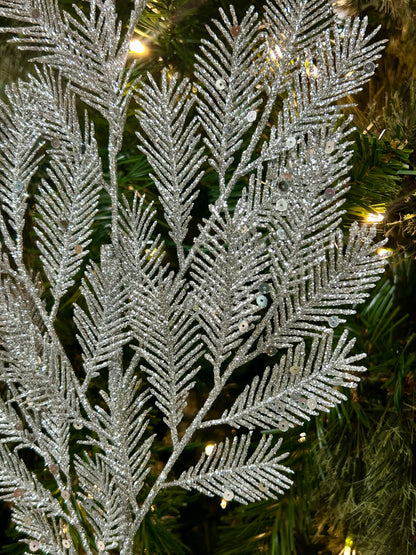 24 Inch Silver Glitter Sequin Fern Spray