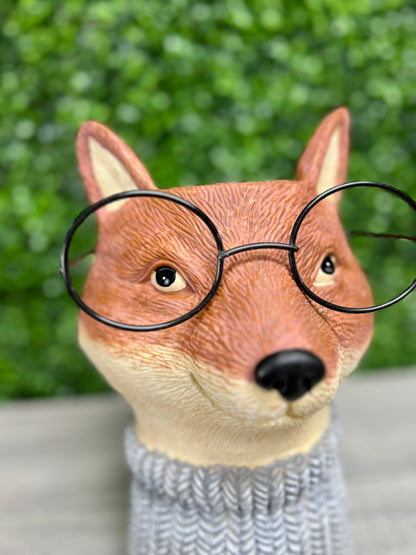 12 Inch Fox With Glasses Ceramic Tabletop Planter Or Vase