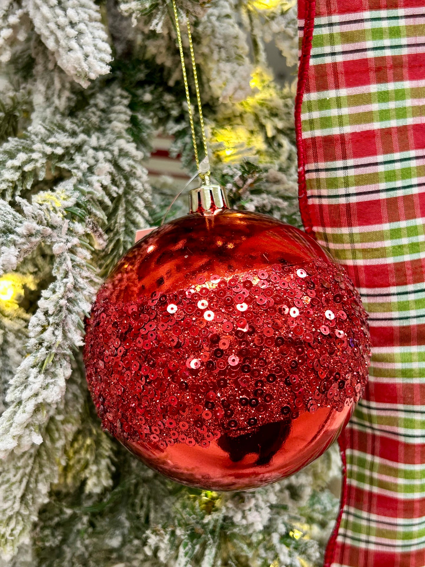 4 Inch Red Sequin Ball Ornament