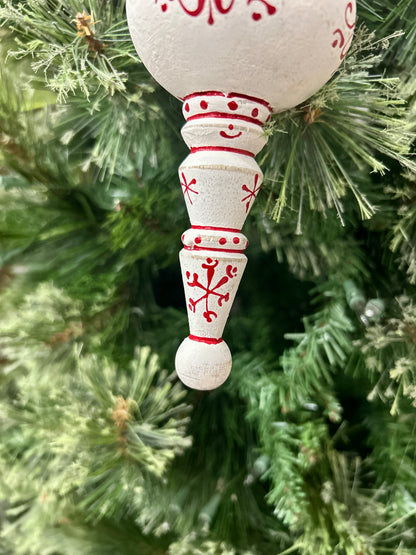 8 Inch Hand painted Wood Snowflake Finial Ornament