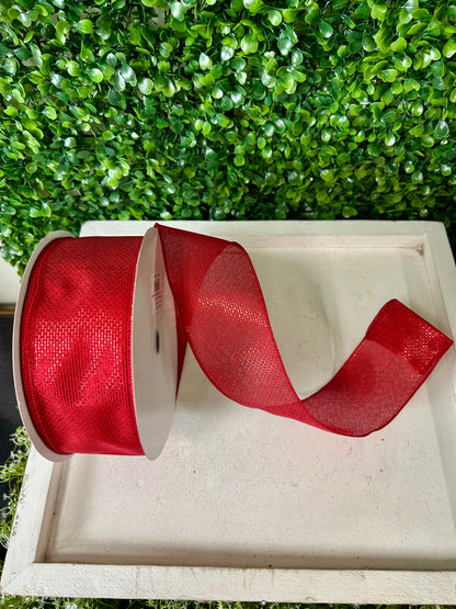 2.5 Inch By 50 Yard Red Woven Metallic Thread Ribbon