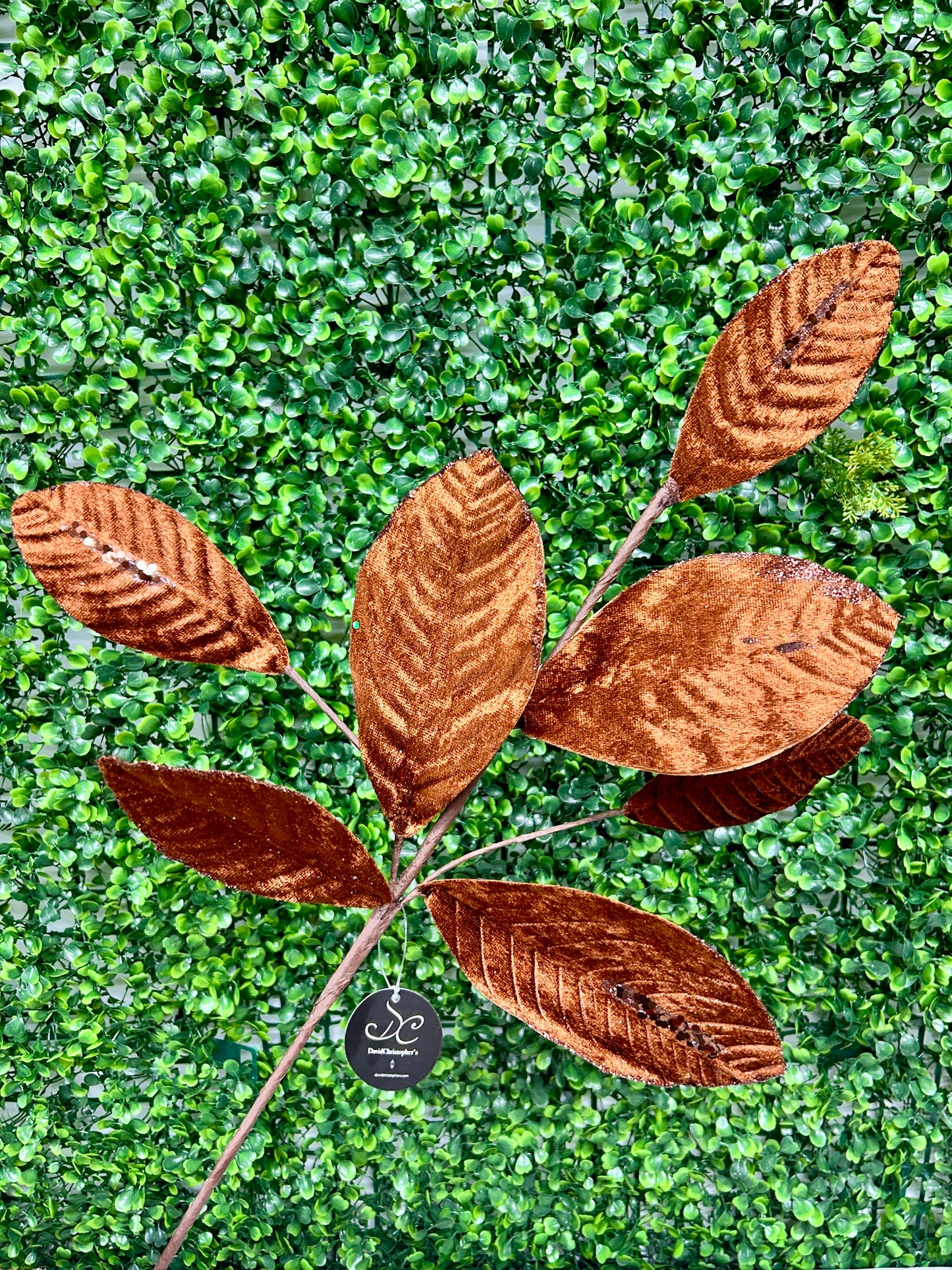 26 Inch Brown Velvet Sequin Magnolia Leaf Spray