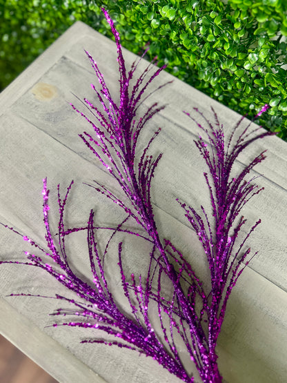 34 Inch Purple Glitter Sequin Pampas Grass Spray