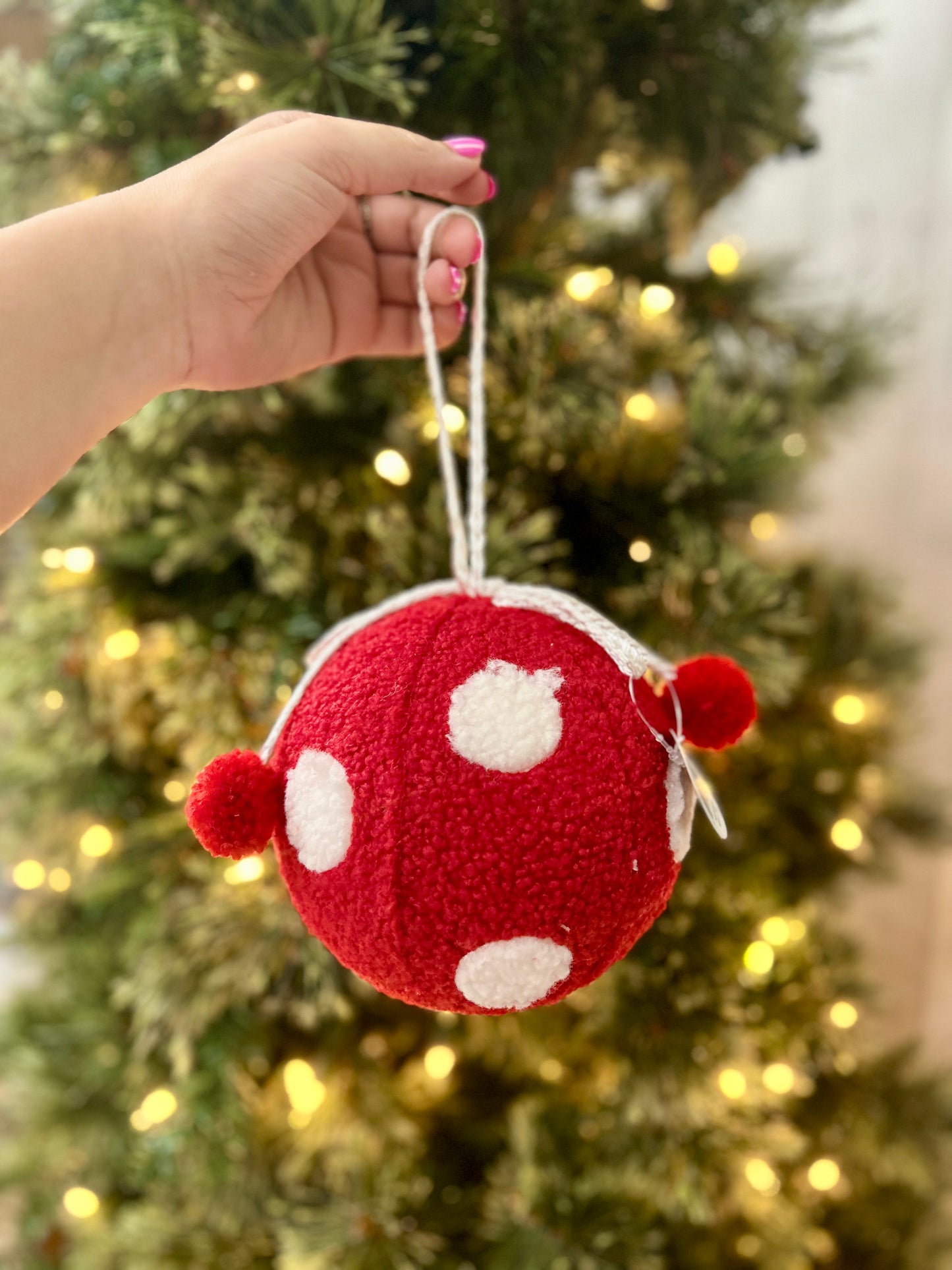 6 Inch Fuzzy Polka Dot Ball Ornament