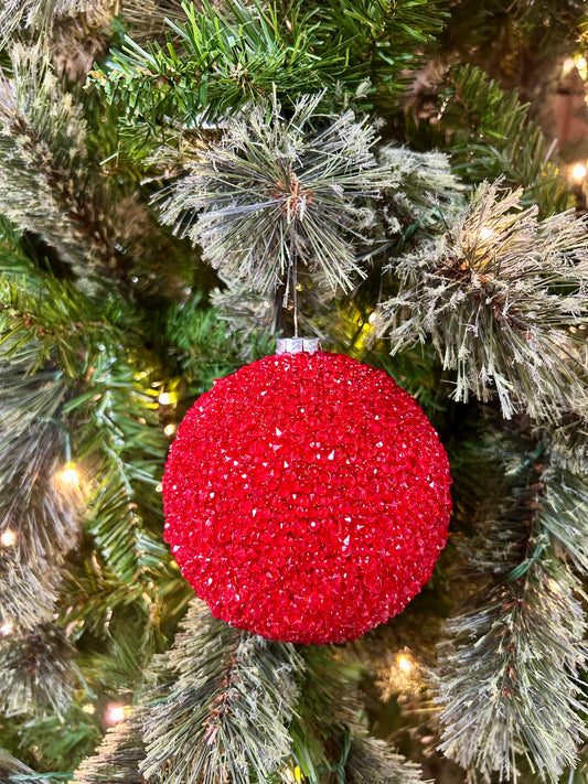 4.5 Red Beaded Ball Ornament