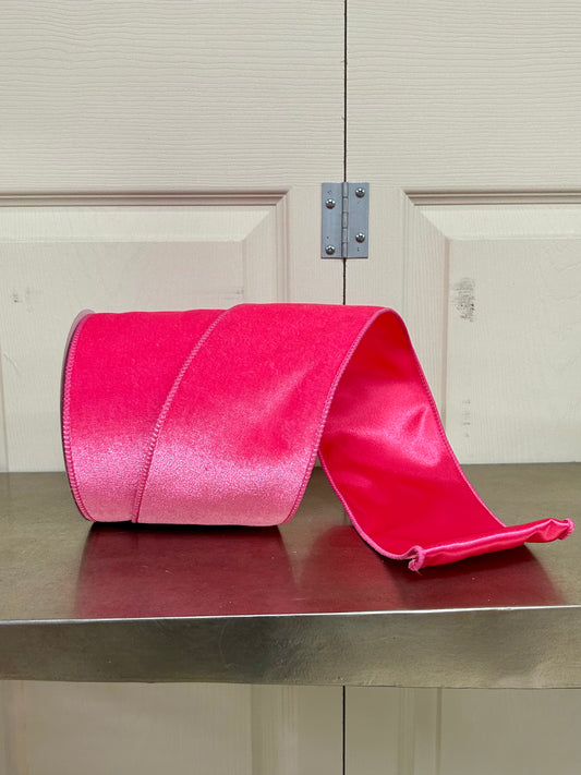 4 Inch By 10 Yard Hot Pink Deluxe Velvet With Satin Backing Ribbon