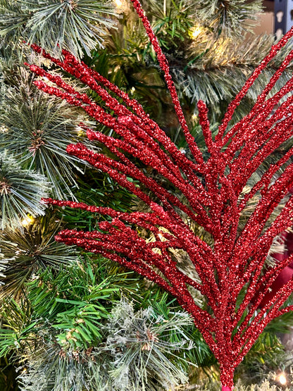 24 Inch Red Glitter Pine Needle Berry Stem