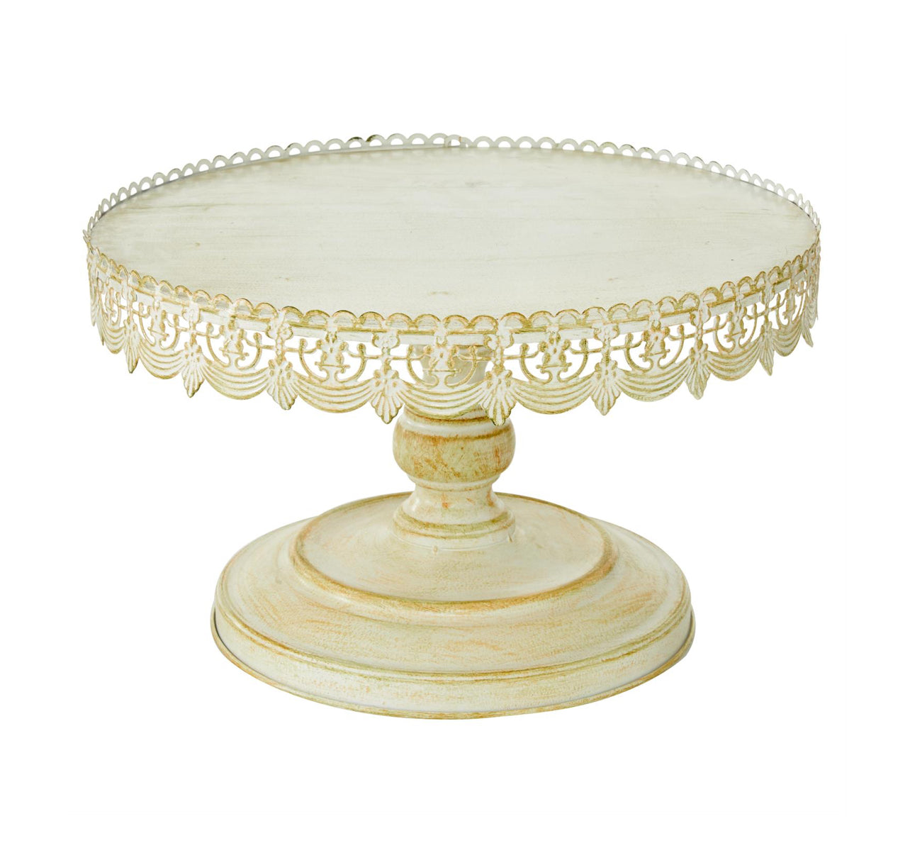 16 Inch Cream Metal Floral Decorative Cake Stand With Lace Inspired Edge
