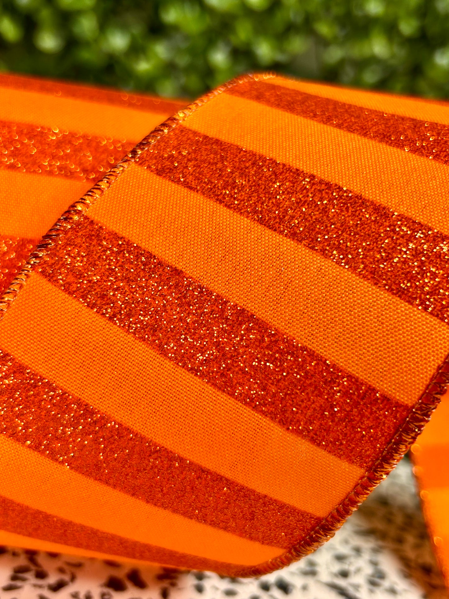 2.5 Inch By 10 Yard Orange Horizontal Glitter Stripes Ribbon