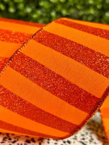 2.5 Inch By 10 Yard Orange Horizontal Glitter Stripes Ribbon