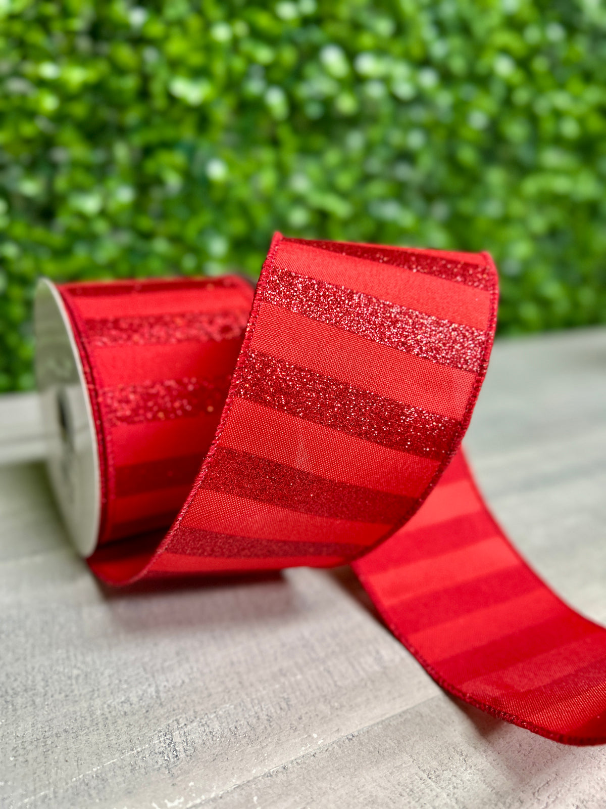 2.5 Inch By 10 Yard Red Horizontal Glitter Stripe Ribbon