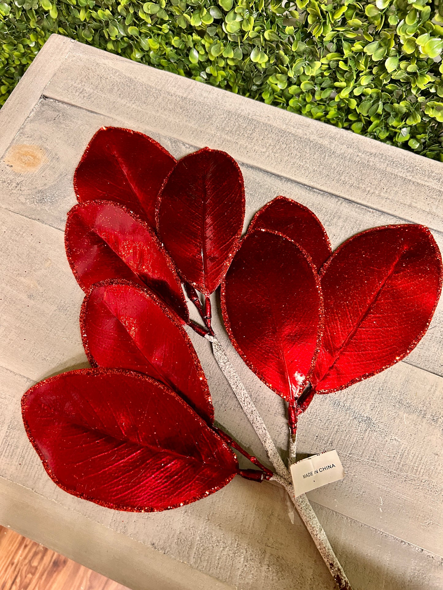 24 Inch Red Magnolia Leaf Spray