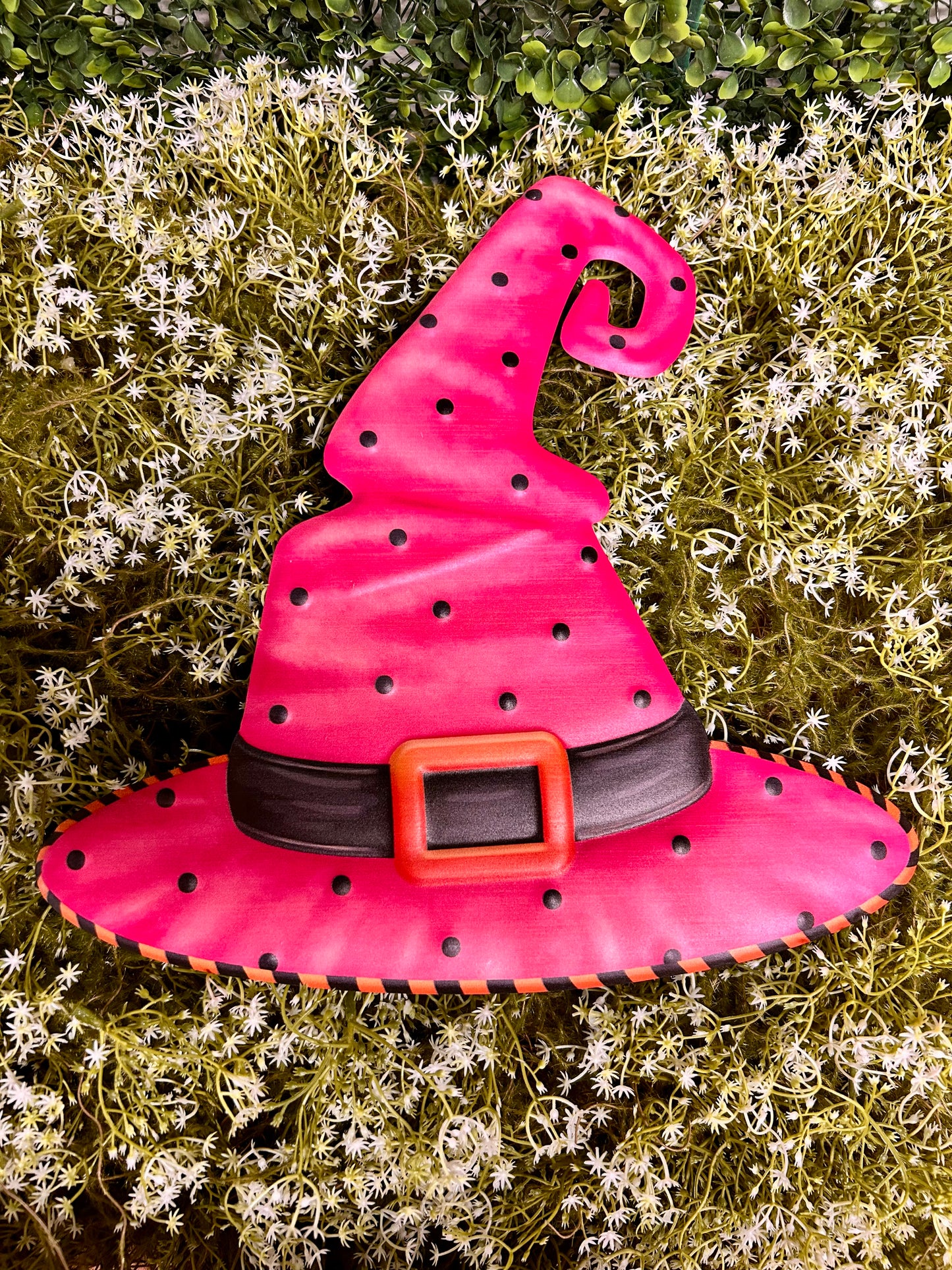 12 Inch Pink And Orange Metal Embossed Witch Hat Sign