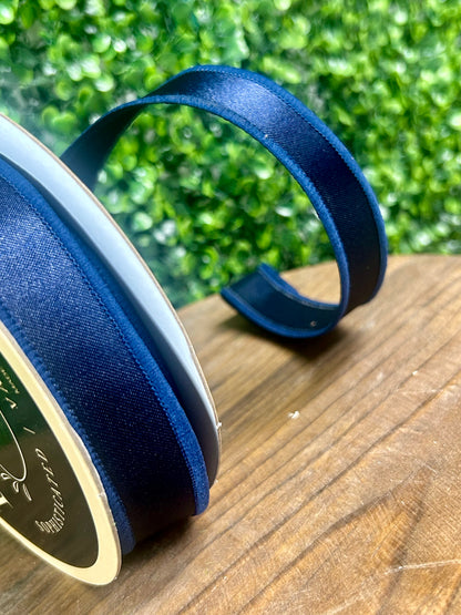7/8 Inch By 10 Yard Navy Blue Satin Fused Ribbon