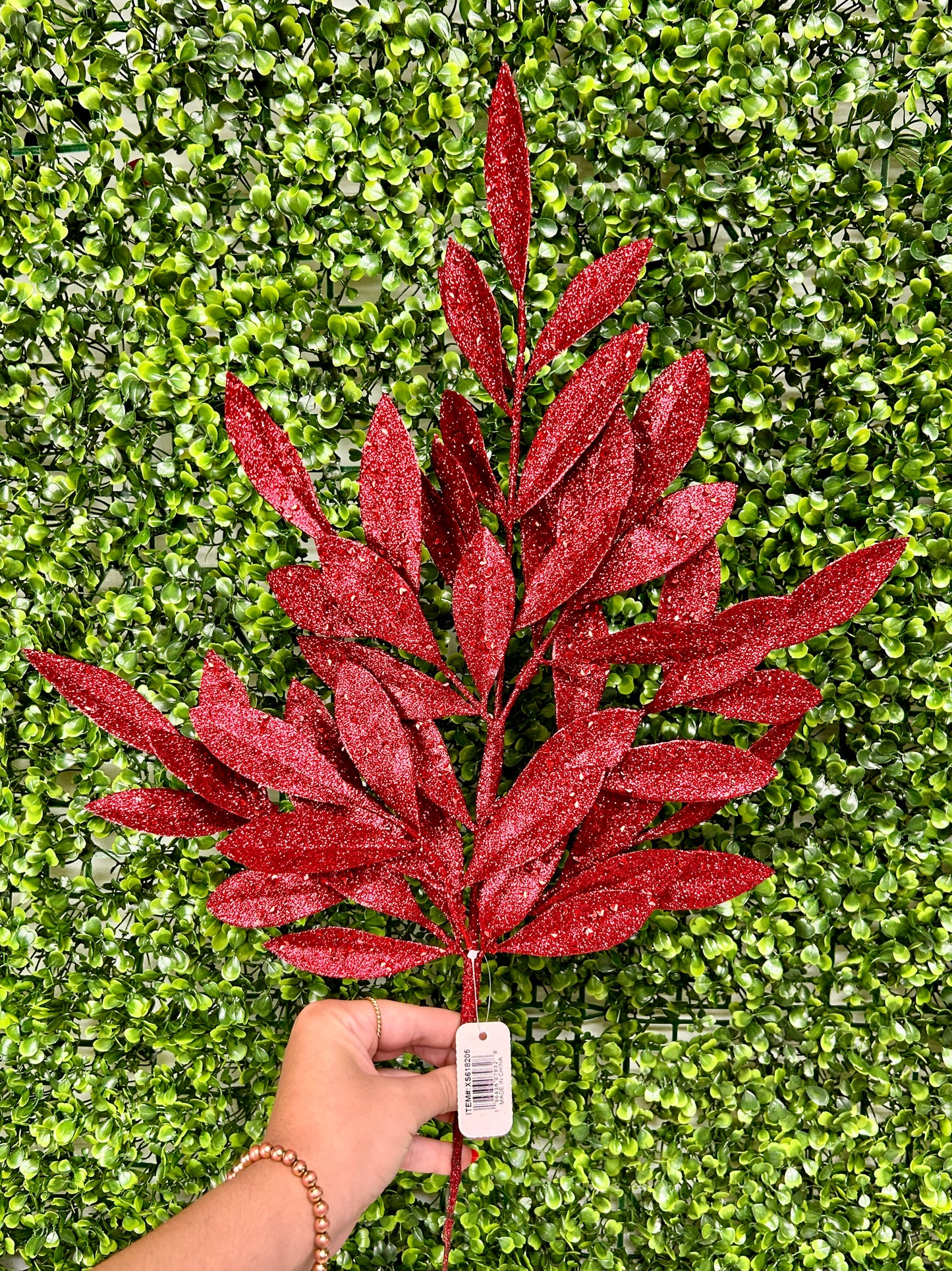 23 Inch Burgundy Glitter Bay Leaf Spray
