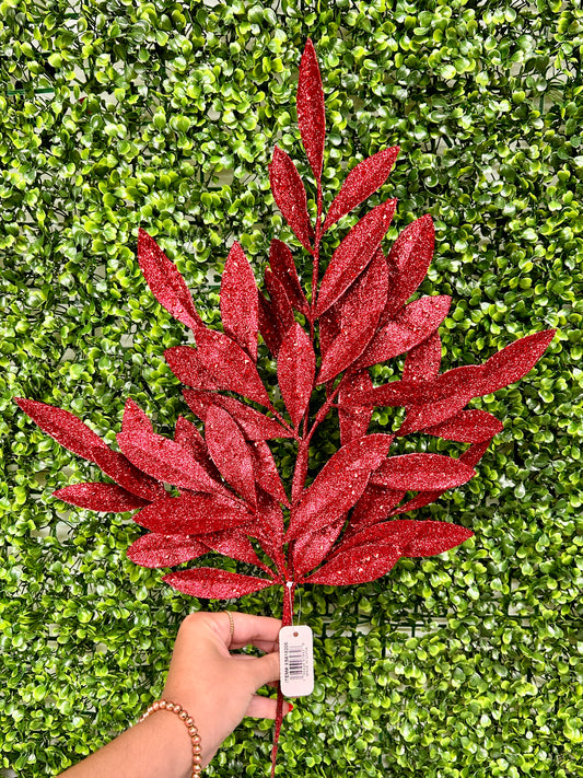 23 Inch Burgundy Glitter Bay Leaf Spray