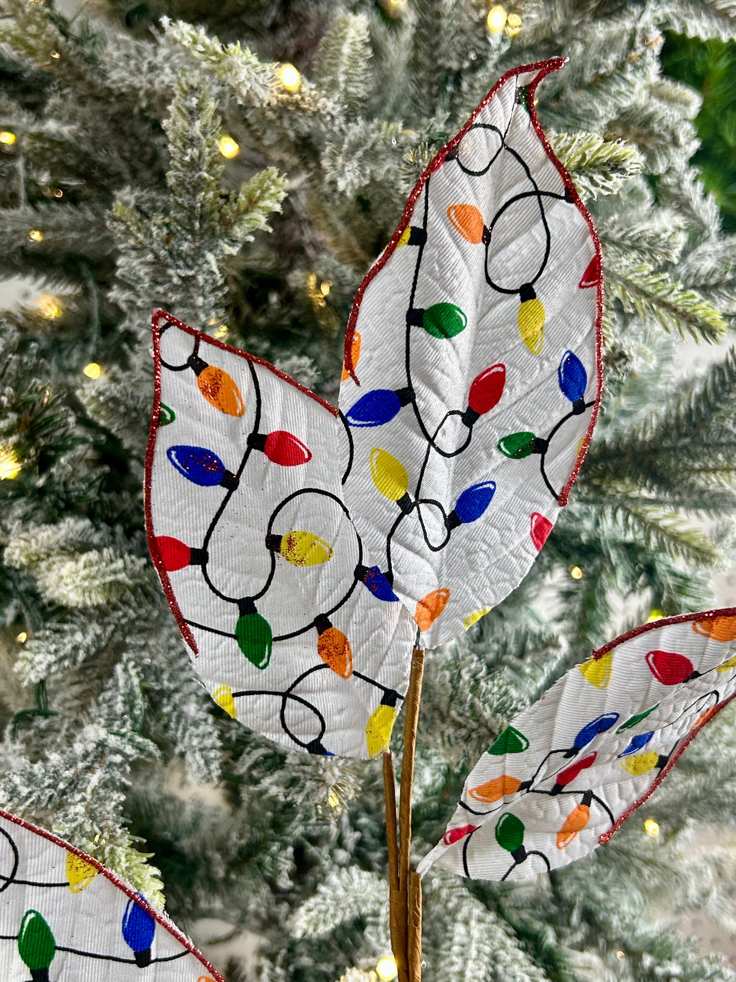 27 Inch Glitter Christmas Lights Magnolia Leaf Spray