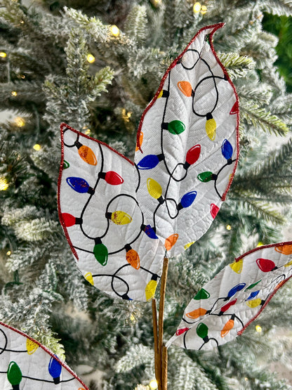 27 Inch Glitter Christmas Lights Magnolia Leaf Spray