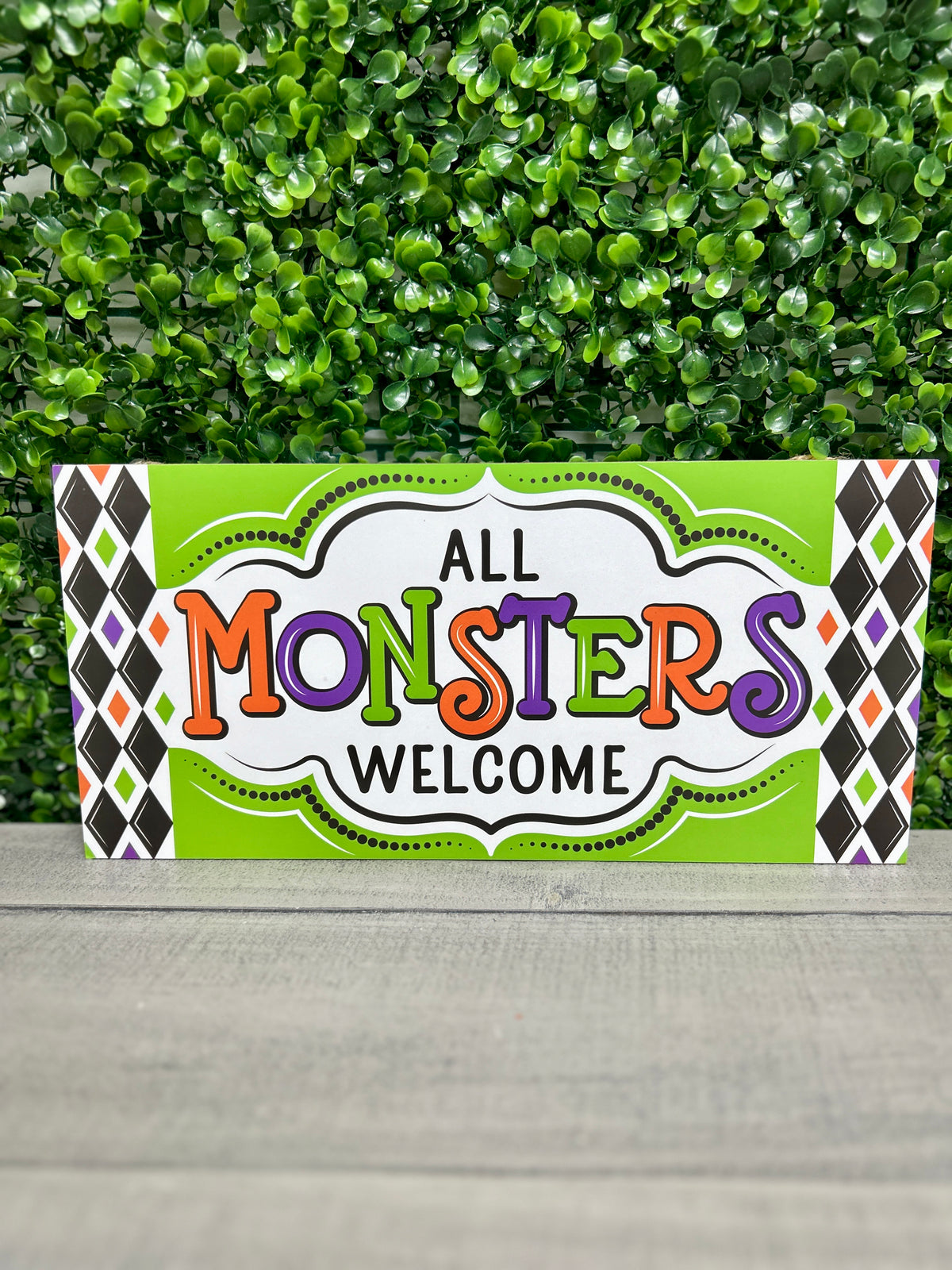 12.5 Inch Green All Monsters Welcome Wood Sign